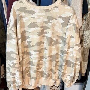 Aerie women’s Camouflage Crewneck Sweater - Beige and Cream